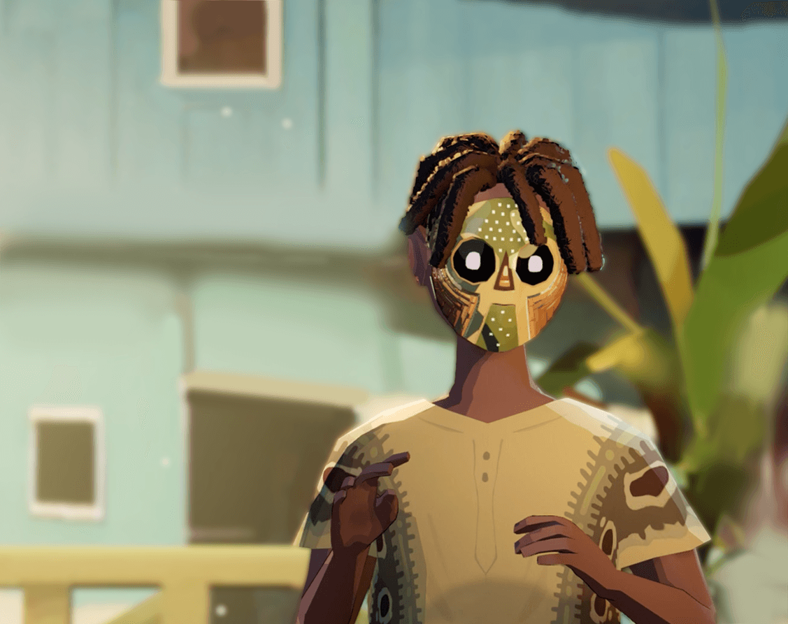 An avatar talking to the camera
