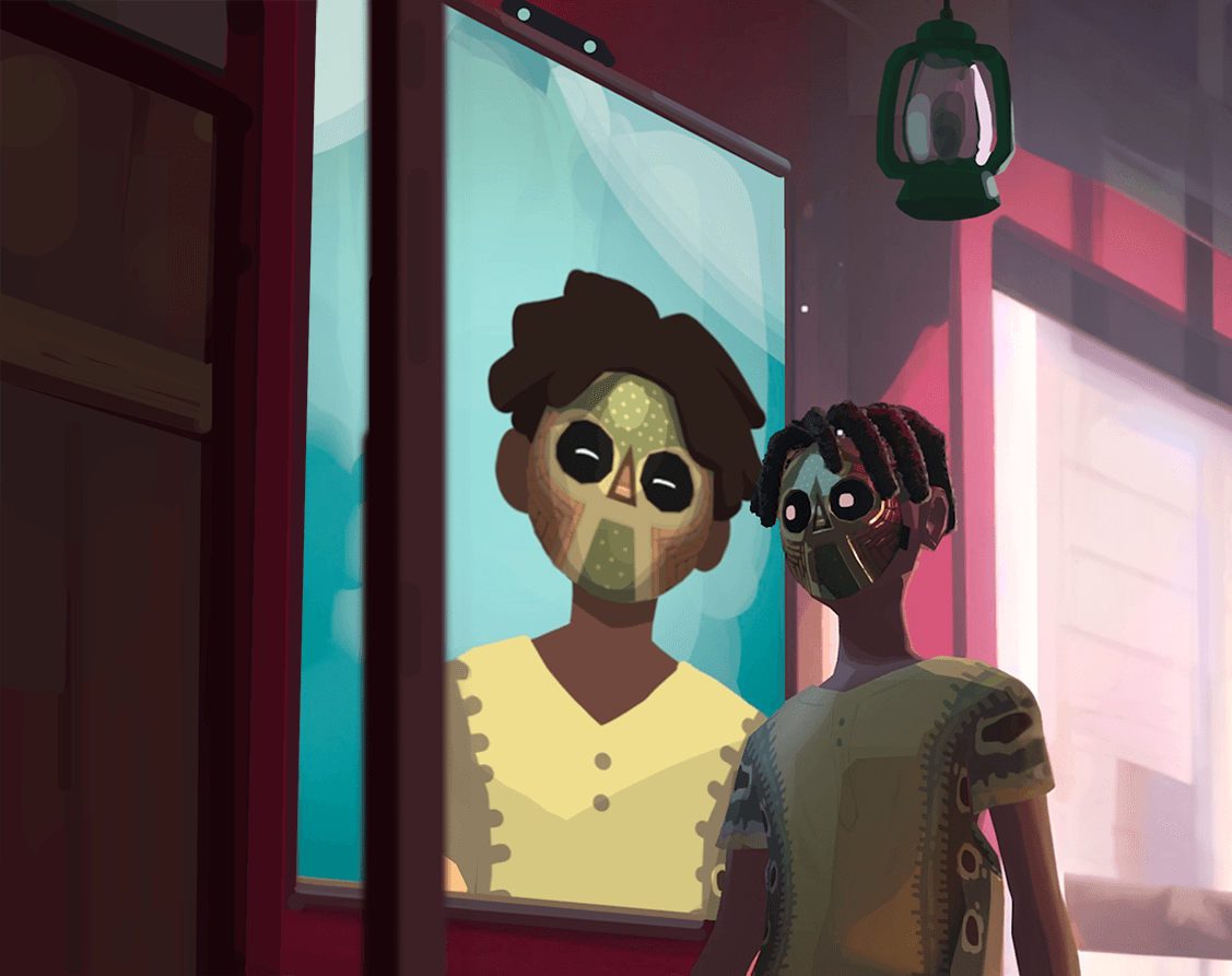 3D avatar standing in front of a 2D version of himself
